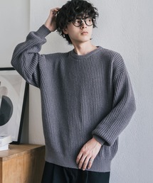 新色追加 オーバーサイズ畦編みクルーネック長袖ニットセーター