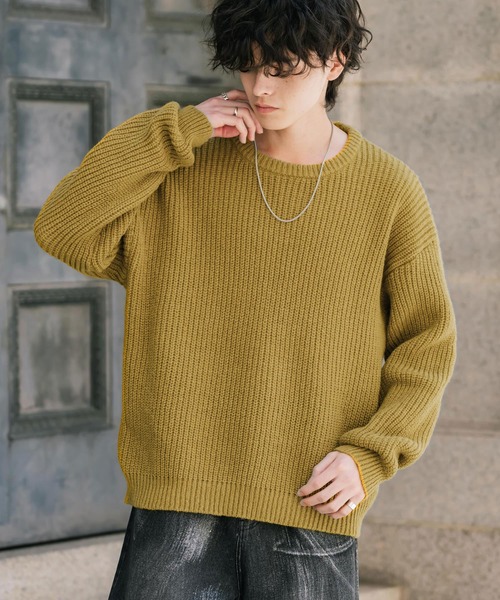 Rocky Monroe(ロッキーモンロー)の「新色追加 オーバーサイズ畦編みクルーネック長袖ニットセーター(ニット/セーター・メンズ・ベージュ/ネイビー/チャコール/ホワイト系/ピンク/グレー系/マスタード/オフホワイト/ブラウン/ブラック/グレー/レッド/ブラック系/ブルー/ブルーグリーン/モスグリーン/ワイン・L/XL/M)」の14枚目の写真