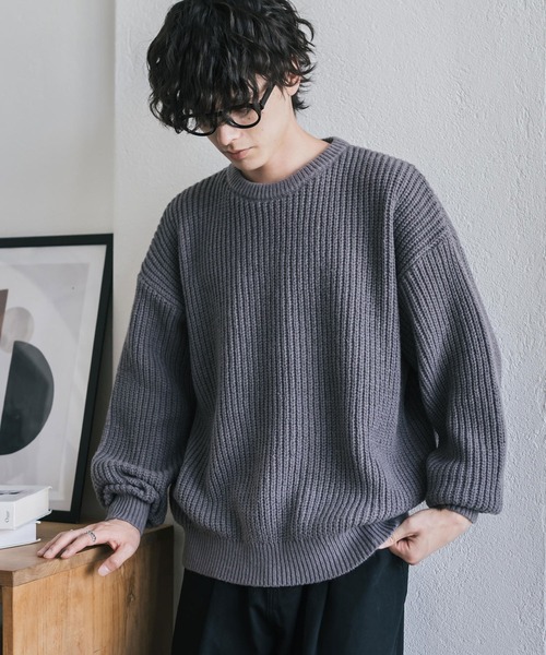 Rocky Monroe(ロッキーモンロー)の「新色追加 オーバーサイズ畦編みクルーネック長袖ニットセーター(ニット/セーター・メンズ・ベージュ/ネイビー/チャコール/ホワイト系/ピンク/グレー系/マスタード/オフホワイト/ブラウン/ブラック/グレー/レッド/ブラック系/ブルー/ブルーグリーン/モスグリーン/ワイン・L/XL/M)」の18枚目の写真