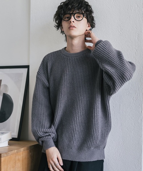 Rocky Monroe(ロッキーモンロー)の「新色追加 オーバーサイズ畦編みクルーネック長袖ニットセーター(ニット/セーター・メンズ・ベージュ/ネイビー/チャコール/ホワイト系/ピンク/グレー系/マスタード/オフホワイト/ブラウン/ブラック/グレー/レッド/ブラック系/ブルー/ブルーグリーン/モスグリーン/ワイン・L/XL/M)」の19枚目の写真