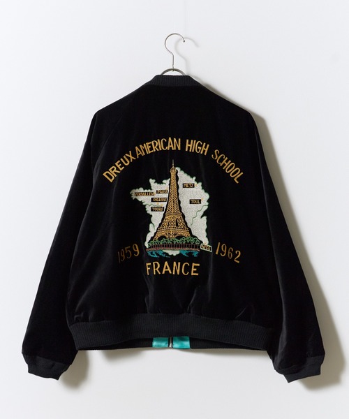 THRIFTY LOOK(スリフティールック)の「THRIFTY LOOK / スリフティールック FRANCE SOUVENIR BLOUSON フランス スーベニア ブルゾン スカジャン ボンバージャケット リバーシブル 別珍 ベロア サテン メンズ レディース 2026年 秋 秋服 冬 冬服(ブルゾン・メンズ・ブラック・MEDIUM/LARGE)」の2枚目の写真