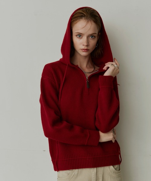 uchi.(ウチ)の「ハーフジップフーディーニットプルオーバー(ニット/セーター・レディース・アイボリー/グレー/レッド・FREE)」の20枚目の写真