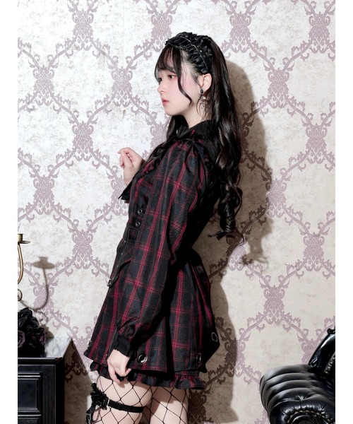 NOEMIE（ノエミー）の「ハトメ合皮リングネクタイセットアップ（ワンピース・レディース・レッド/ダークグレー/ブラック・M）」の5枚目の写真