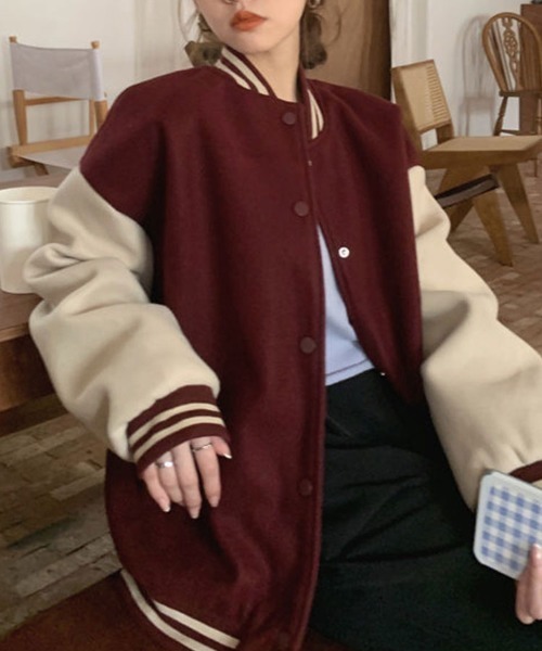 Flugge(フラッジー)の「オーバーサイズスタジャン(スタジャン・レディース・レッド/ネイビー・MEDIUM/LARGE)」の10枚目の写真