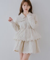 【SALON by Chico】フラワースカラップキルティングZIPジャケット / セットアップ対応可能