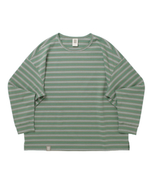 STRIPE BINDING-NECK BOX TEE (Sage Green)