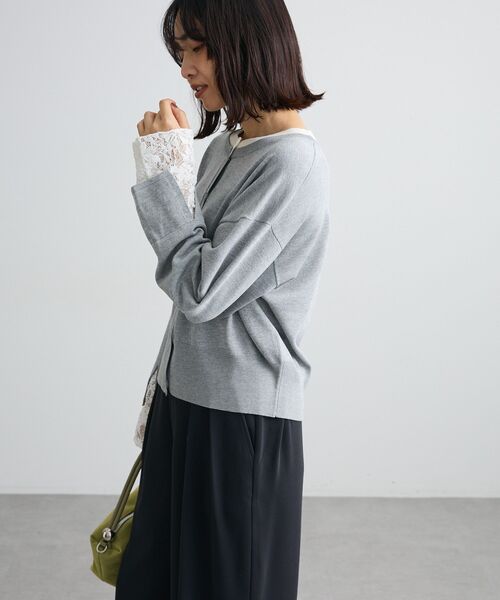 Green Parks(グリーンパークス)の「袖レースレイヤードニットカーディガン(カーディガン/ボレロ・レディース・ブラック/杢グレー・FREE)」の8枚目の写真