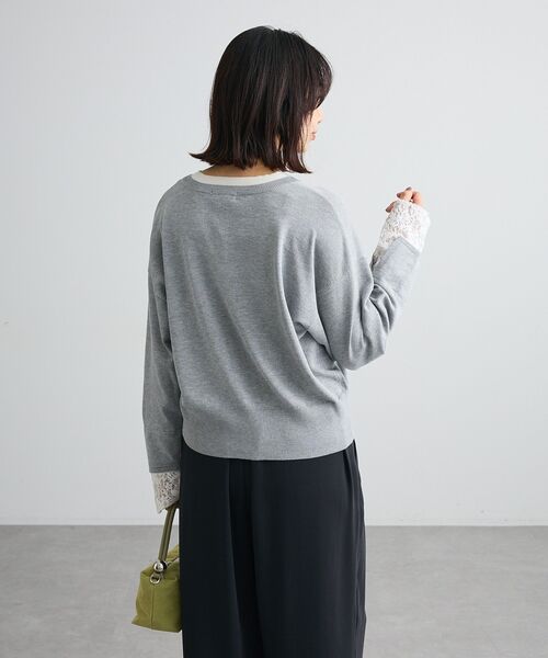 Green Parks(グリーンパークス)の「袖レースレイヤードニットカーディガン(カーディガン/ボレロ・レディース・ブラック/杢グレー・FREE)」の9枚目の写真