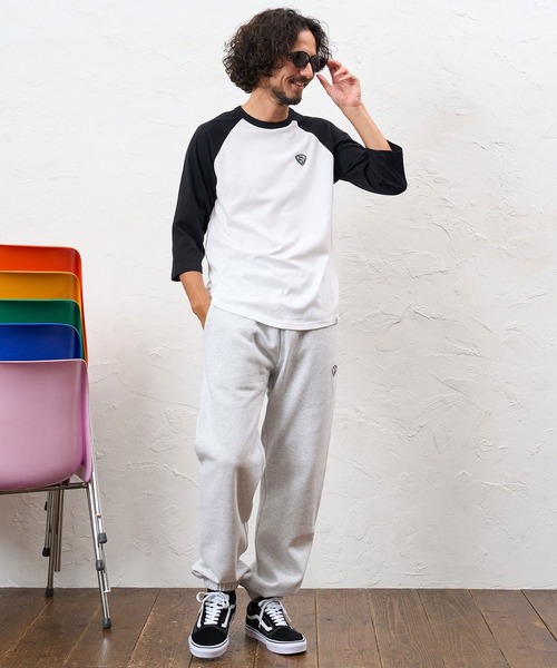 No Rain No Rainbow(ノーレインノーレインボー)の「mt10671- pick mini patch raglan T-shirt ラグランTシャツ(NR26W-26)(Tシャツ/カットソー・メンズ・ホワイト×ネイビー/ホワイト×ブラック/グレー系その他・M/XL/L/S)」の8枚目の写真