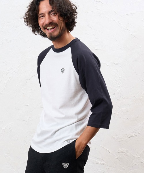 No Rain No Rainbow(ノーレインノーレインボー)の「mt10671- pick mini patch raglan T-shirt ラグランTシャツ(NR26W-26)(Tシャツ/カットソー・メンズ・ホワイト×ネイビー/ホワイト×ブラック/グレー系その他・M/XL/L/S)」の9枚目の写真