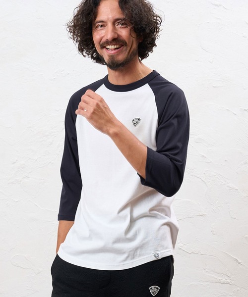 No Rain No Rainbow(ノーレインノーレインボー)の「mt10671- pick mini patch raglan T-shirt ラグランTシャツ(NR26W-26)(Tシャツ/カットソー・メンズ・ホワイト×ネイビー/ホワイト×ブラック/グレー系その他・M/XL/L/S)」の10枚目の写真