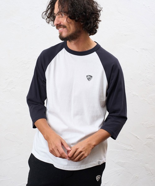 No Rain No Rainbow(ノーレインノーレインボー)の「mt10671- pick mini patch raglan T-shirt ラグランTシャツ(NR26W-26)(Tシャツ/カットソー・メンズ・ホワイト×ネイビー/ホワイト×ブラック/グレー系その他・M/XL/L/S)」の11枚目の写真