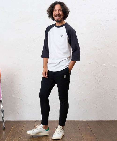 No Rain No Rainbow(ノーレインノーレインボー)の「mt10671- pick mini patch raglan T-shirt ラグランTシャツ(NR26W-26)(Tシャツ/カットソー・メンズ・ホワイト×ネイビー/ホワイト×ブラック/グレー系その他・M/XL/L/S)」の12枚目の写真