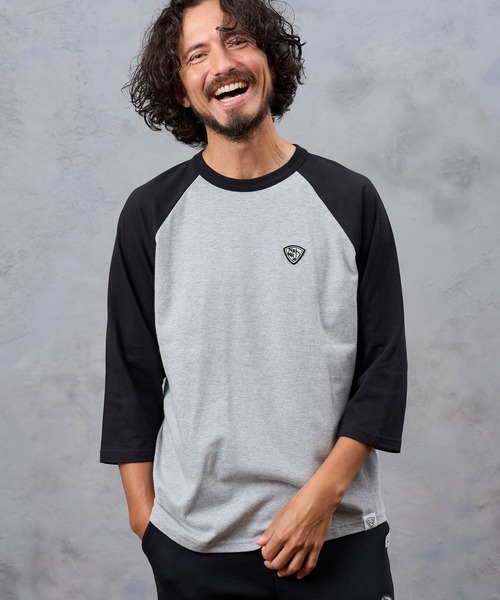 No Rain No Rainbow(ノーレインノーレインボー)の「mt10671- pick mini patch raglan T-shirt ラグランTシャツ(NR26W-26)(Tシャツ/カットソー・メンズ・ホワイト×ネイビー/ホワイト×ブラック/グレー系その他・M/XL/L/S)」の15枚目の写真