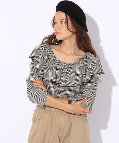 niko and...(ニコアンド)の「チェックフレアブラウス(シャツ/ブラウス・レディース・レッド/イエロー・MEDIUM/LARGE)」の1枚目の写真