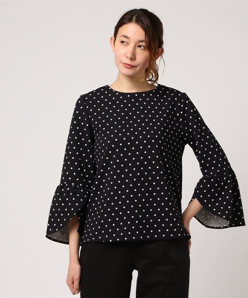 select MOCA(セレクトモカ)の「セットアップとしても着れる◆チューリップスリーブバックジップアップ付き長袖ドットブラウス(シャツ/ブラウス)」|ネイビー