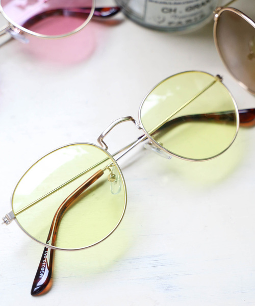 WEGO(ウィゴー)の「WEGO/メタルボストンカラーサングラス(サングラス・メンズ・ブルー/ブラウン/ピンク/イエロー・FREE)」の4枚目の写真