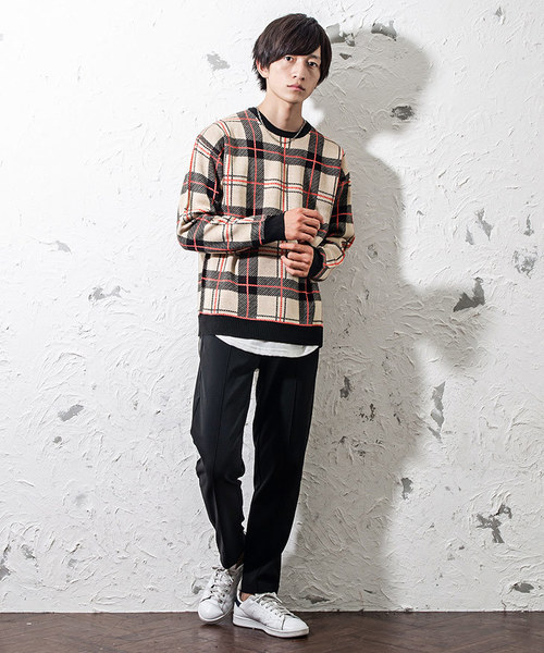 MinoriTY（マイノリティ）の「ニット/チェック柄ビッグニット（ニット/セーター・メンズ・ブラック/ベージュ・M/L）」の9枚目の写真