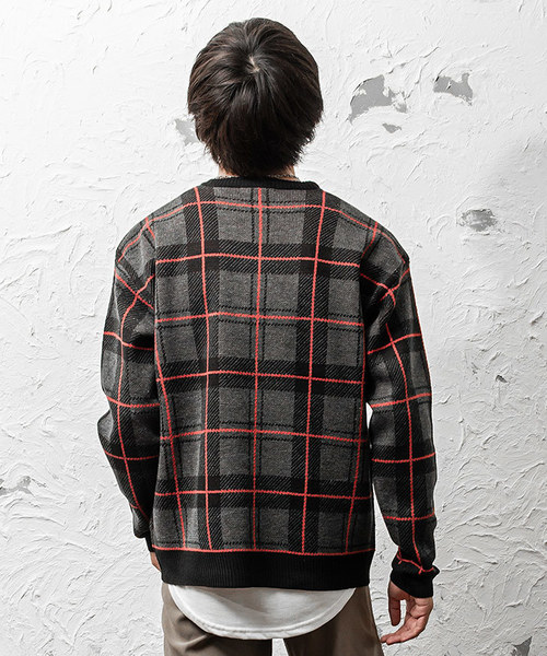 MinoriTY（マイノリティ）の「ニット/チェック柄ビッグニット（ニット/セーター・メンズ・ブラック/ベージュ・M/L）」の8枚目の写真