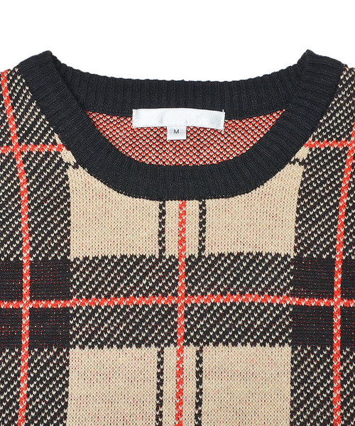 MinoriTY（マイノリティ）の「ニット/チェック柄ビッグニット（ニット/セーター・メンズ・ブラック/ベージュ・M/L）」の4枚目の写真