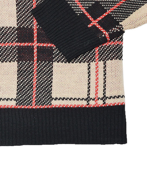 MinoriTY（マイノリティ）の「ニット/チェック柄ビッグニット（ニット/セーター・メンズ・ブラック/ベージュ・M/L）」の6枚目の写真
