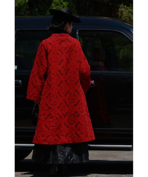 未使用級❤️key me ケイミー　ノーカラージャケット　総柄　ピンク　Lサイズ コート ノーカラー ロングコート[品番：SNKC0002235]｜sankyo