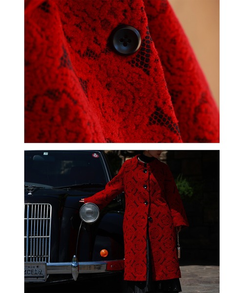 目を惹くダマスク柄のコート（ノーカラーコート）｜CAWAII（カワイイ