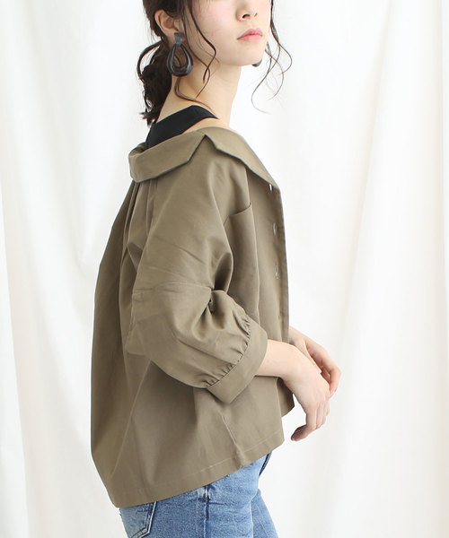 ガーゼ開襟ギャザーブラウス シャツ ブラウス Shelly シャツ ブラウス セール Shelly Shelly Island トップス Island シェリーアイランド のファッション