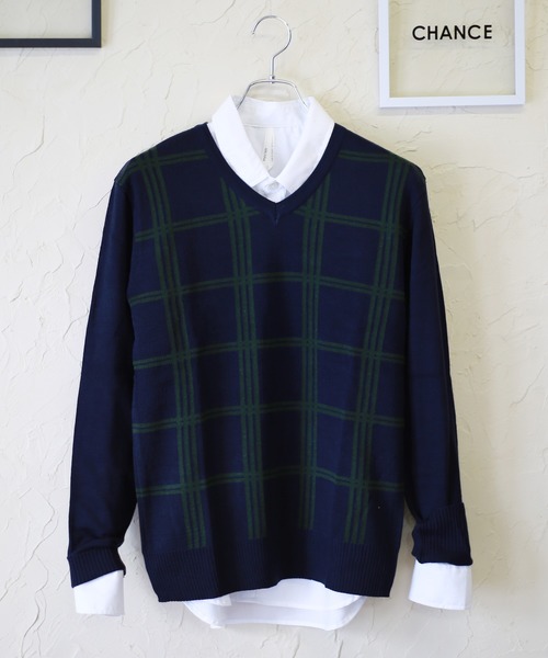 WESTSEA(ウエストシー)の「WEB限定 デザイン柄 Vネックニットセーター(ニット/セーター・メンズ・グレー系その他/ブラック系その他2/ブルー系その他2/ブルー系その他3/グレー×ホワイト/ブラック系その他/ベージュ系その他/ブルー系その他・S/M/L/XL)」の7枚目の写真