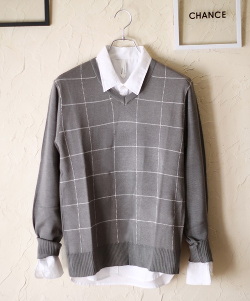 WESTSEA(ウエストシー)の「WEB限定 デザイン柄 Vネックニットセーター(ニット/セーター・メンズ・グレー系その他/ブラック系その他2/ブルー系その他2/ブルー系その他3/グレー×ホワイト/ブラック系その他/ベージュ系その他/ブルー系その他・S/M/L/XL)」の5枚目の写真