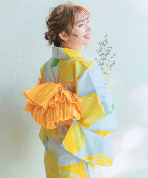 【zozoランキング上位・人気商品】Dita 浴衣&しわ兵児帯セット 1人で簡単に着られる♪（ゆかた・しわ兵児帯・下駄・着付け説明