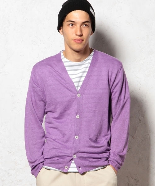 green label relaxing(グリーンレーベルリラクシング)の「◎LINEN V/カーディガン 14G ◆(カーディガン/ボレロ・メンズ・ライラック/ブラック/イエロー/ケリー/ネイビー・LARGE/MEDIUM/X-LARGE/SMALL)」の1枚目の写真