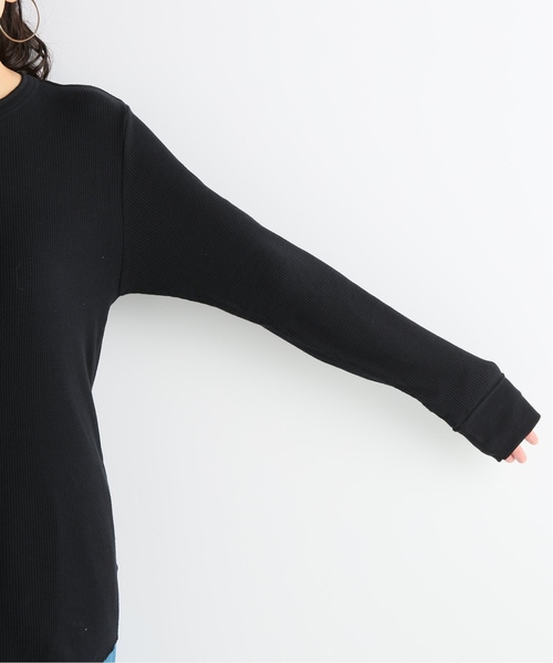 HANES(ヘインズ)の「【Hanes】Thermalヘンリーネック ロングスリーブ(Tシャツ/カットソー・レディース・ブラック/アイボリー・LARGE)」の4枚目の写真