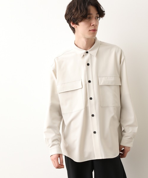 JUNRED（ジュンレッド）の「ワイドプラケットルーズシャツ（シャツ/ブラウス・メンズ・ホワイト/チャコールグレー・S/M/L）」の2枚目の写真