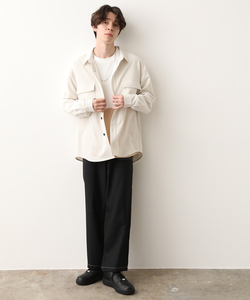 JUNRED（ジュンレッド）の「ワイドプラケットルーズシャツ（シャツ/ブラウス・メンズ・ホワイト/チャコールグレー・S/M/L）」の6枚目の写真