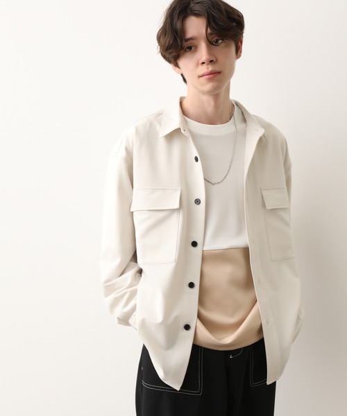 JUNRED（ジュンレッド）の「ワイドプラケットルーズシャツ（シャツ/ブラウス・メンズ・ホワイト/チャコールグレー・S/M/L）」の7枚目の写真