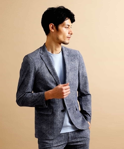 MICHEL KLEIN HOMME   （ミッシェルクランオム）の「【洗える】ジャケット（FLEX DRYヘリンボン）（テーラードジャケット・メンズ・ブラック/ブルー・MEDIUM/LARGE/X-LARGE）」の6枚目の写真