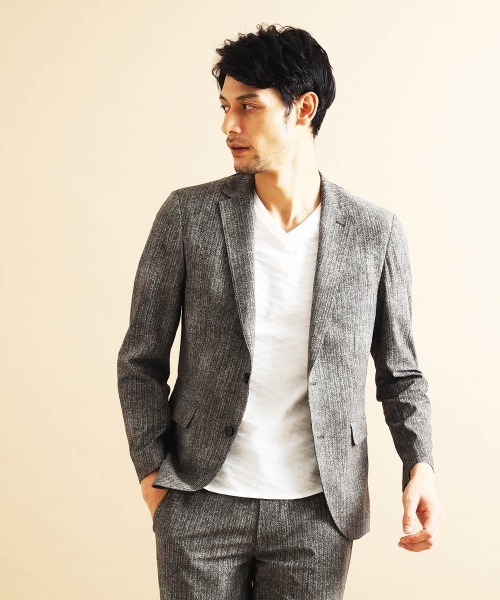 MICHEL KLEIN HOMME   （ミッシェルクランオム）の「【洗える】ジャケット（FLEX DRYヘリンボン）（テーラードジャケット・メンズ・ブラック/ブルー・MEDIUM/LARGE/X-LARGE）」の2枚目の写真