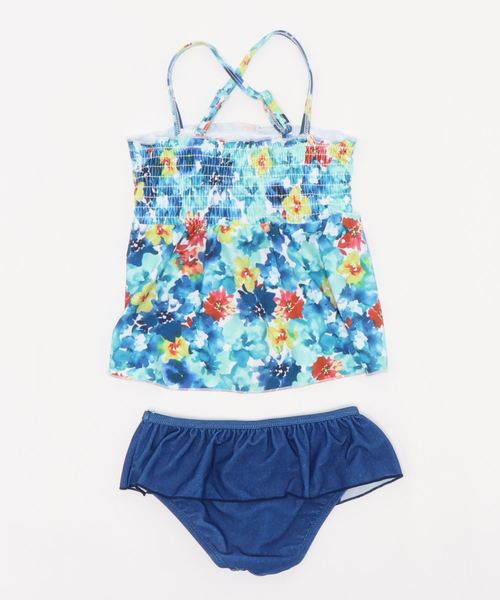 LEAD（リード）の「2点セットキッズ・ベビーぼかし水彩フラワー柄シャーリングフリル水着（水着・キッズ・ブルー/ピンク・100cm/130cm/110cm/120cm/90㎝）」の3枚目の写真