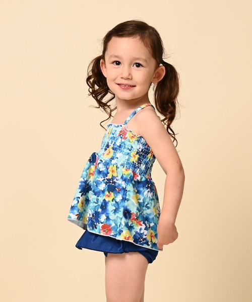LEAD（リード）の「2点セットキッズ・ベビーぼかし水彩フラワー柄シャーリングフリル水着（水着・キッズ・ブルー/ピンク・100cm/130cm/110cm/120cm/90㎝）」の2枚目の写真