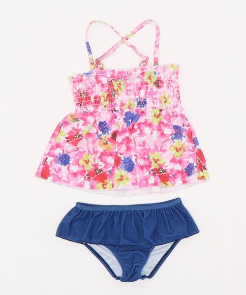 LEAD（リード）の「2点セットキッズ・ベビーぼかし水彩フラワー柄シャーリングフリル水着（水着・キッズ・ブルー/ピンク・100cm/130cm/110cm/120cm/90㎝）」の5枚目の写真