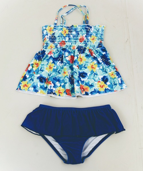LEAD（リード）の「2点セットキッズ・ベビーぼかし水彩フラワー柄シャーリングフリル水着（水着・キッズ・ブルー/ピンク・100cm/130cm/110cm/120cm/90㎝）」の12枚目の写真