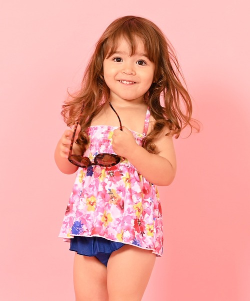 LEAD（リード）の「2点セットキッズ・ベビーぼかし水彩フラワー柄シャーリングフリル水着（水着・キッズ・ブルー/ピンク・100cm/130cm/110cm/120cm/90㎝）」の20枚目の写真
