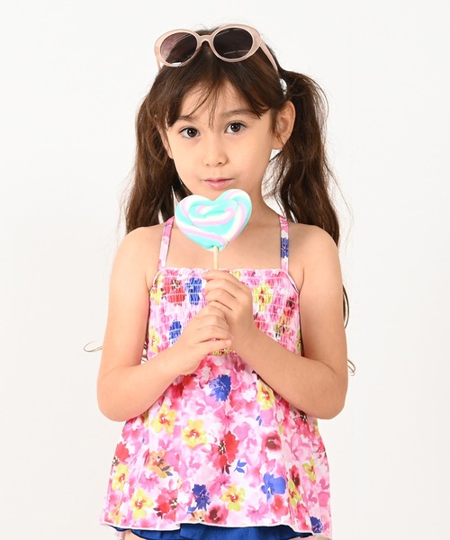 LEAD（リード）の「2点セットキッズ・ベビーぼかし水彩フラワー柄シャーリングフリル水着（水着・キッズ・ブルー/ピンク・100cm/130cm/110cm/120cm/90㎝）」の21枚目の写真