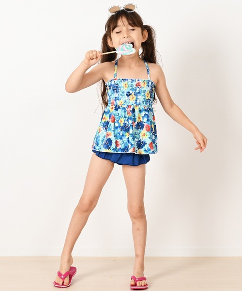 LEAD（リード）の「2点セットキッズ・ベビーぼかし水彩フラワー柄シャーリングフリル水着（水着・キッズ・ブルー/ピンク・100cm/130cm/110cm/120cm/90㎝）」の18枚目の写真