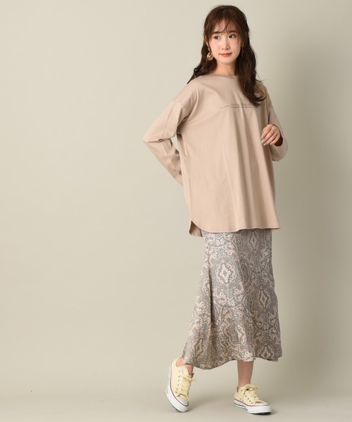 INTERPLANET（インタープラネット）の「シルケットスムース前後２ＷＡＹロゴ転写プリントプルオーバー（Tシャツ/カットソー・レディース・グレイッシュベージュ/オフホワイト・FREE）」の21枚目の写真