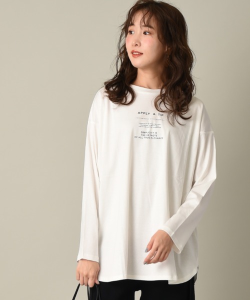 INTERPLANET（インタープラネット）の「シルケットスムース前後２ＷＡＹロゴ転写プリントプルオーバー（Tシャツ/カットソー・レディース・グレイッシュベージュ/オフホワイト・FREE）」の6枚目の写真