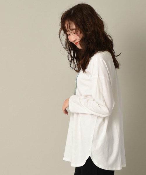 INTERPLANET（インタープラネット）の「シルケットスムース前後２ＷＡＹロゴ転写プリントプルオーバー（Tシャツ/カットソー・レディース・グレイッシュベージュ/オフホワイト・FREE）」の14枚目の写真