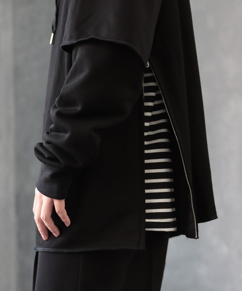 CREARE -LINO-（クレアーレリノ）の「サイドZIPレイヤードBIGパーカー（パーカー・メンズ・ブラック/ブラウン/チャコールグレー・M/L）」の8枚目の写真