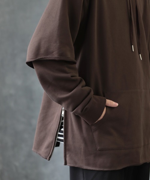 CREARE -LINO-（クレアーレリノ）の「サイドZIPレイヤードBIGパーカー（パーカー・メンズ・ブラック/ブラウン/チャコールグレー・M/L）」の18枚目の写真